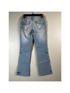 Ab Womens Boot Cut Jeans Blue Juniors 7 Distressed Rhinestone Light Low Rise Y2K